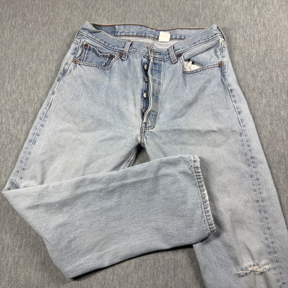 Levis 501 Jeans Men's 34x30 Light Wash Blue Original Fit Button Fly Denim VTG